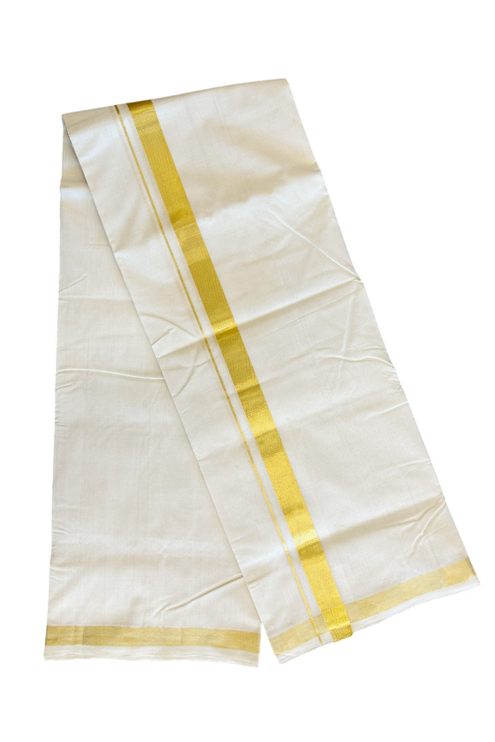25% DISCOUNT ! KaithariKada HANDLOOM Unakkupaav Balaramapuram - 100% PURE Cotton Off White Double - (Unbleached)  Mundu/Dhoti - 1.5 INCH KASAVU KARA - 2KK5033KK
