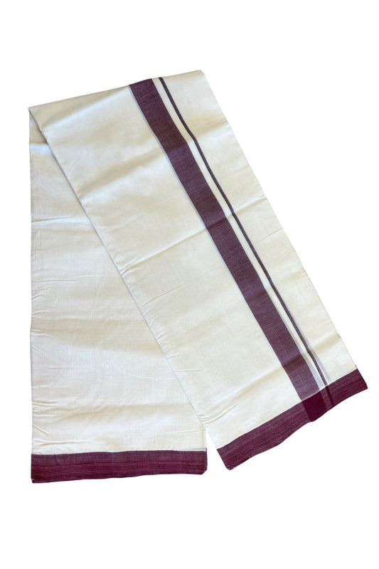 30% DISCOUNT!! KaithariKada HANDLOOM UNAKKUPAAV Balaramapuram - 100% PURE Cotton OFF White Double - (Unbleached) Mundu/Dothi - 2 inch Maroon & Black Stripes Kara 4.5 Meters (10 Muzham) - 2KK5041SOM