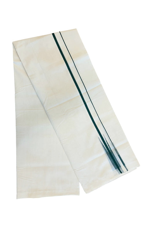 30% DISCOUNT!! KaithariKada HANDLOOM  UNAKKUPAAV Balaramapuram - 100% PURE Cotton OFF White Double - (Unbleached) Mundu/Dothi - 0.75 inch Puliyilakkara Green Double chutty - 2KK5049REA