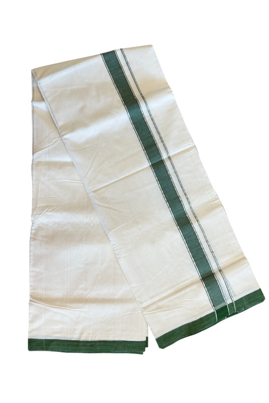 25% DISCOUNT! KaithariKada BALARAMAPURAM HANDLOOM UNAKKUPAAV - 100% PURE Cotton off white (Unbleached) Double Mundu/Dhoti -  1.75 inch Silver Kasavu & Green Stripes Kara-59