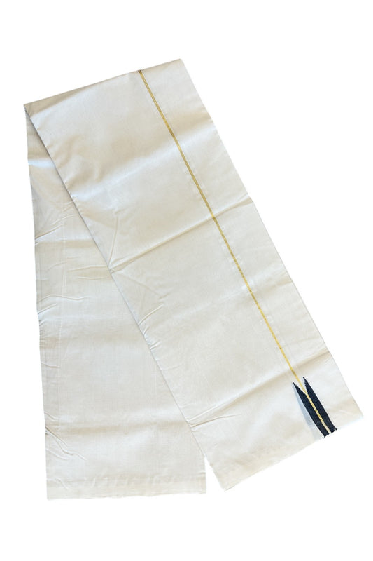 30% DISCOUNT!! KaithariKada HANDLOOM Unakkupaav Balaramapuram - 100% PURE Cotton OFF White (Unbleached) Double Mundu/Dothi - Kasavu black puliyilakkara Chutty - 5KK86RAM