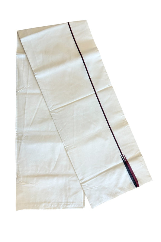 DMK Veshti - KaithariKada Balaramapuram 100% COTTON SINGLE OFF WHITE- (Unbleached) Mundu/Dhoti-100X100 - 0.5 Inch Puliyilakkara Maroon & Black Chutty (2 meter / 4 muzham) - 20KK411ASH
