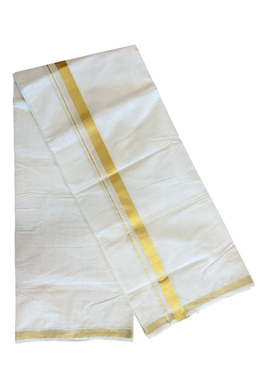 25% Discount !! KaithariKada HANDLOOM millpaav Balaramapuram - 100% PURE Cotton OFF White Double - (Unbleached)  Mundu/Dothi - 1.75  inch Kasavu Kara 4.5 Meters (10 Muzham) - 2KK5081RAM