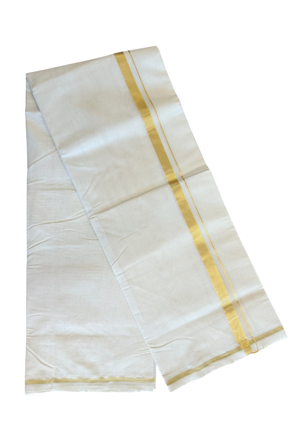 25% Discount !! KaithariKada HANDLOOM Millpaav Balaramapuram - 100% PURE Cotton Off white (Unbleached) Double Mundu/Dhoti - 1.25 inch Kasavu Kara - 2KK5082RAM