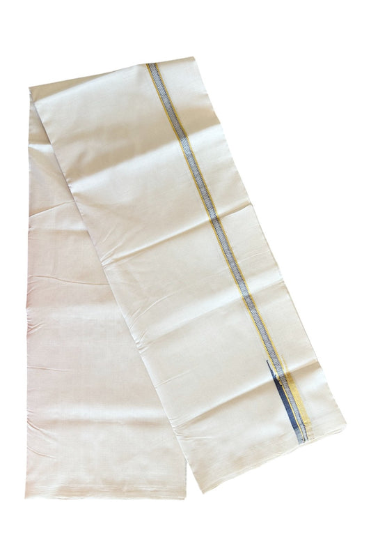 30% DISCOUNT!! KaithariKada HANDLOOM Unakkupaav Balaramapuram - 100% PURE Cotton OFF White Double - (Unbleached) Mundu/Dothi -1 inch puliyilakkara Navy Blue & Gold Kasavu Chutty Kara- 2KK5089YAR