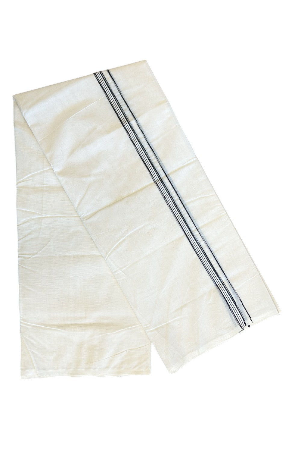 SHORT DHOTI SPECIAL! 19% DISCOUNT!! KaithariKada Balaramapuram 100% Cotton OFF WHITE Double Mundu/Dhoti - 100x100 - 1 Inch Kara & 45 inches Height Puliyilakkara MUTHUKKURI Silver & Black Kara - 2KK5122ASH