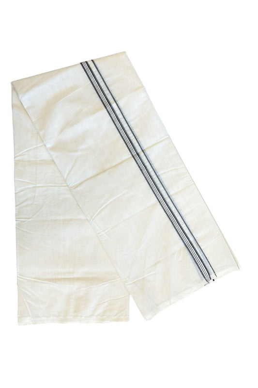 SHORT DHOTI SPECIAL! 19% DISCOUNT!! KaithariKada Balaramapuram 100% Cotton OFF WHITE Double Mundu/Dhoti - 100x100 - 1 Inch Kara & 45 inches Height Puliyilakkara MUTHUKKURI Silver & Black Kara - 2KK5122ASH