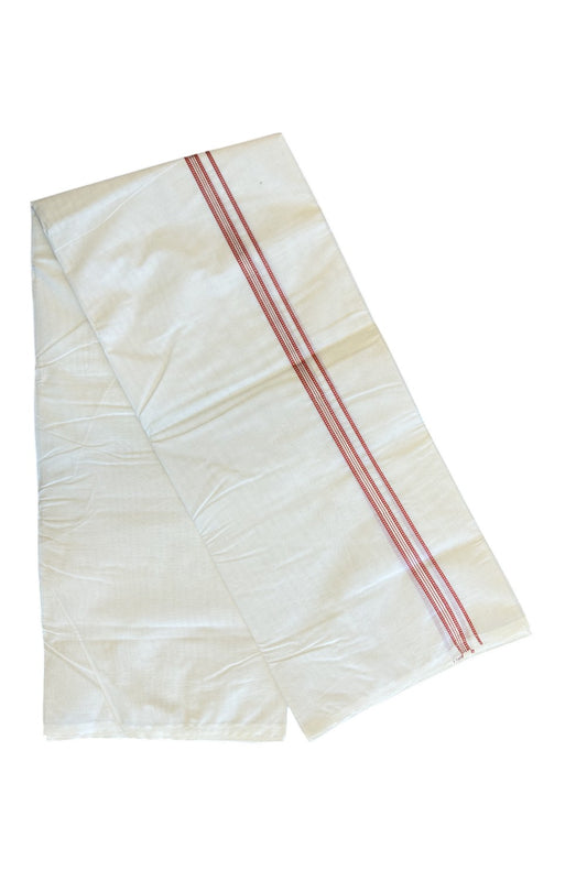 20% Discount KaithariKada Balaramapuram 100% Cotton Double Off white - (Unbleached) - Mundu/Dhoti - 100x100 - 0.5 inch Silver Kasavu & Brick Red Kara -3.60m (8muzham)- 8KK5125ASH