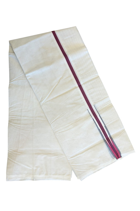 SHORT DHOTI SPECIAL! Kaitharikada.com - 19% Discount! Balaramapuram Double Off white - (Unbleached) Mundu/Dhoti - 100X100 - 1.25 inch Kara & 45 inches Height Puliyilakkara Magenta & Black Striped Chutty Kara 4.12 meters - 2KK5130ASH