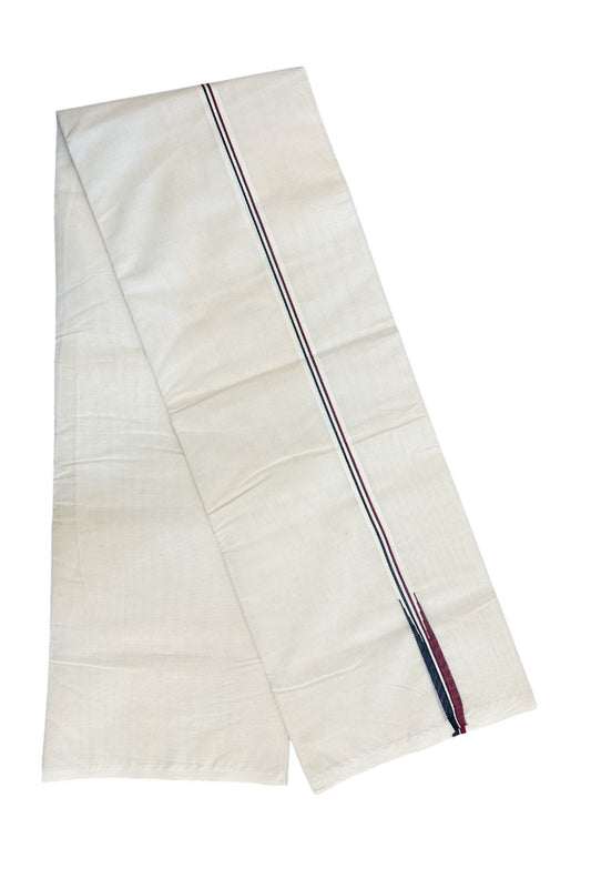 ADMK VESTHI 22% DISCOUNT ! KaithariKada Balaramapuram 100% COTTON DOUBLE OFF WHITE (Unbleached) Mundu/Dhoti-100X100- 0.75 Inch  Puliyilakkara Maroon & Black Chutty Kara - 2KK5140ASH