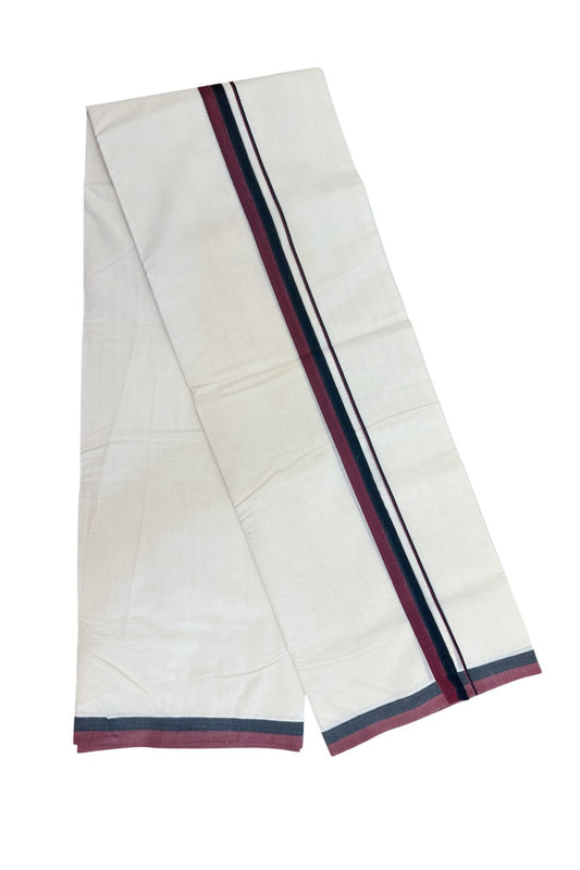 DMK Veshti - 37% DISCOUNT! KaithariKada 100% Cotton off white Double - (Unbleached) Mundu/Dhoti - 100X100 - 1 inch Black & Maroon kara - 2KK5158ASH
