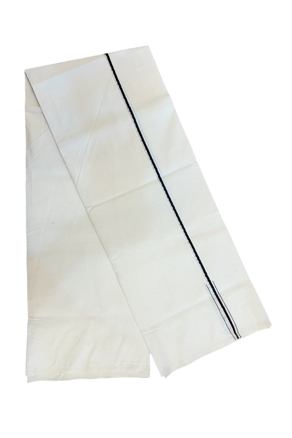 20% Discount!! KaithariKada Balaramapuram 100% COTTON SINGLE OFF WHITE - (Unbleached) Mundu/Dhoti - 100X100 - 1.5 cm Black & Silver Puliyilakkara Chutty Kara(2 meter / 4 muzham) - 2KK5207ASH