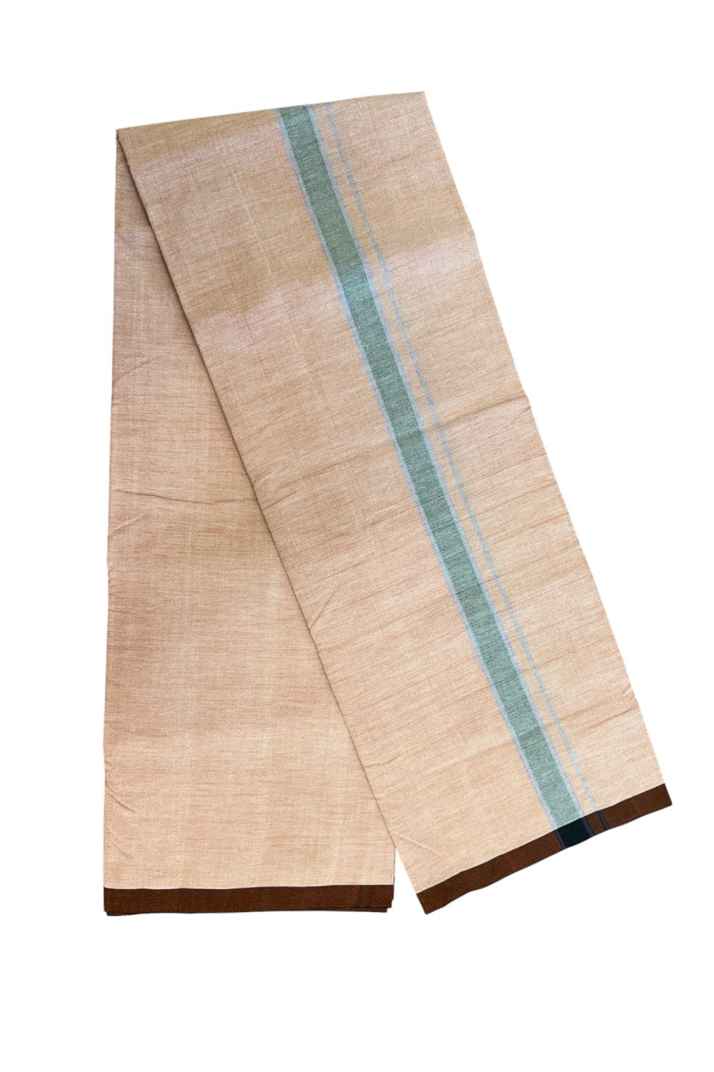 25% Discount ! KaithariKada 100% Cotton Balaramapuram HANDLOOM Single Mundu/Dhoti - Dark Peach Shaded COLOUR BODY & 1.25 inch Black Blue Striped Kara (2 meter / 4 muzham) - 2KK5225KAI