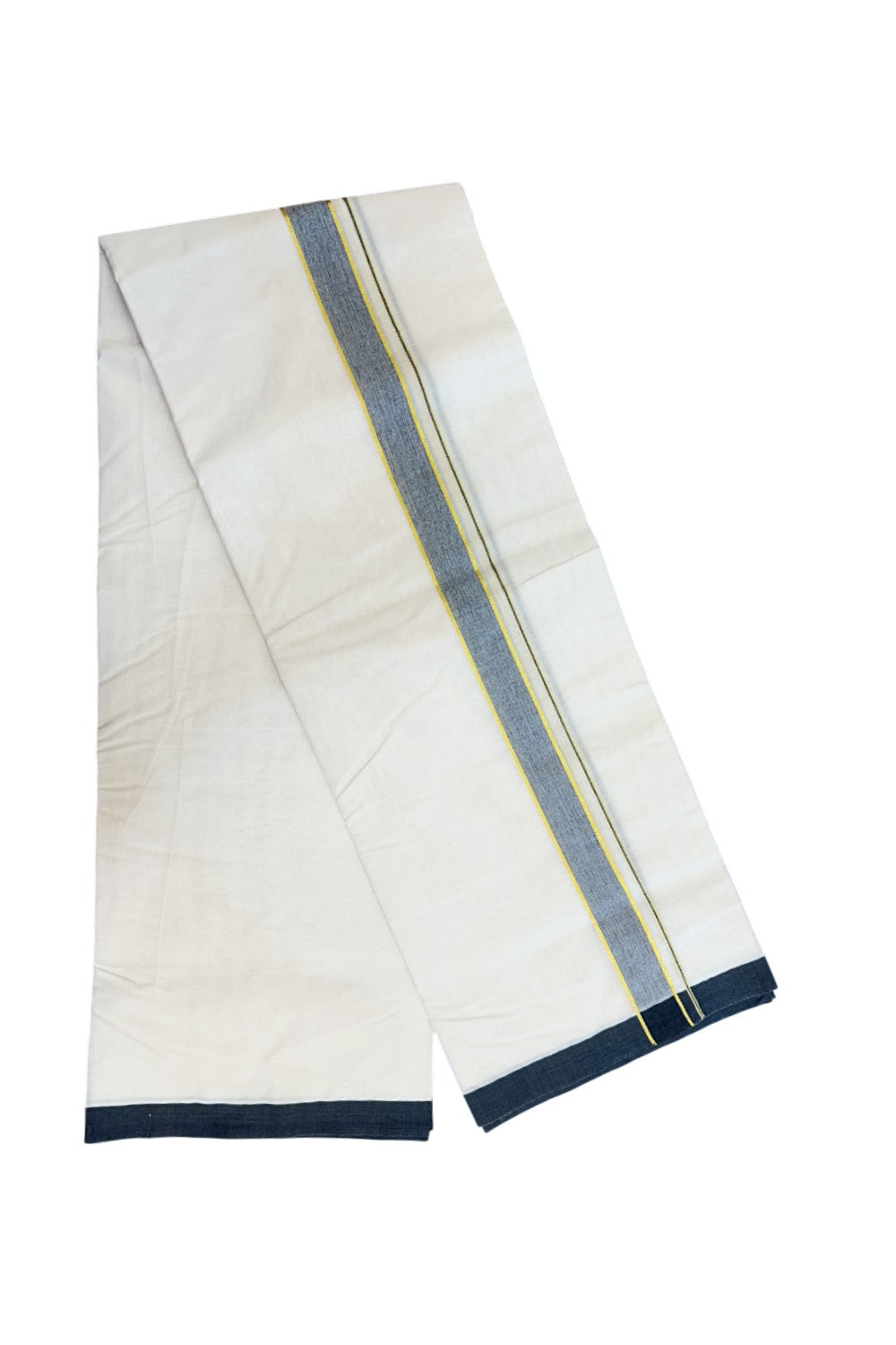 20% Discount KaithariKada Balaramapuram 100% Cotton Double Off white - (Unbleached) - Mundu/Dhoti - 100x100 - 1.25 inch Gold Kasav & Black Shaded Kara - 2KK5226 ASH