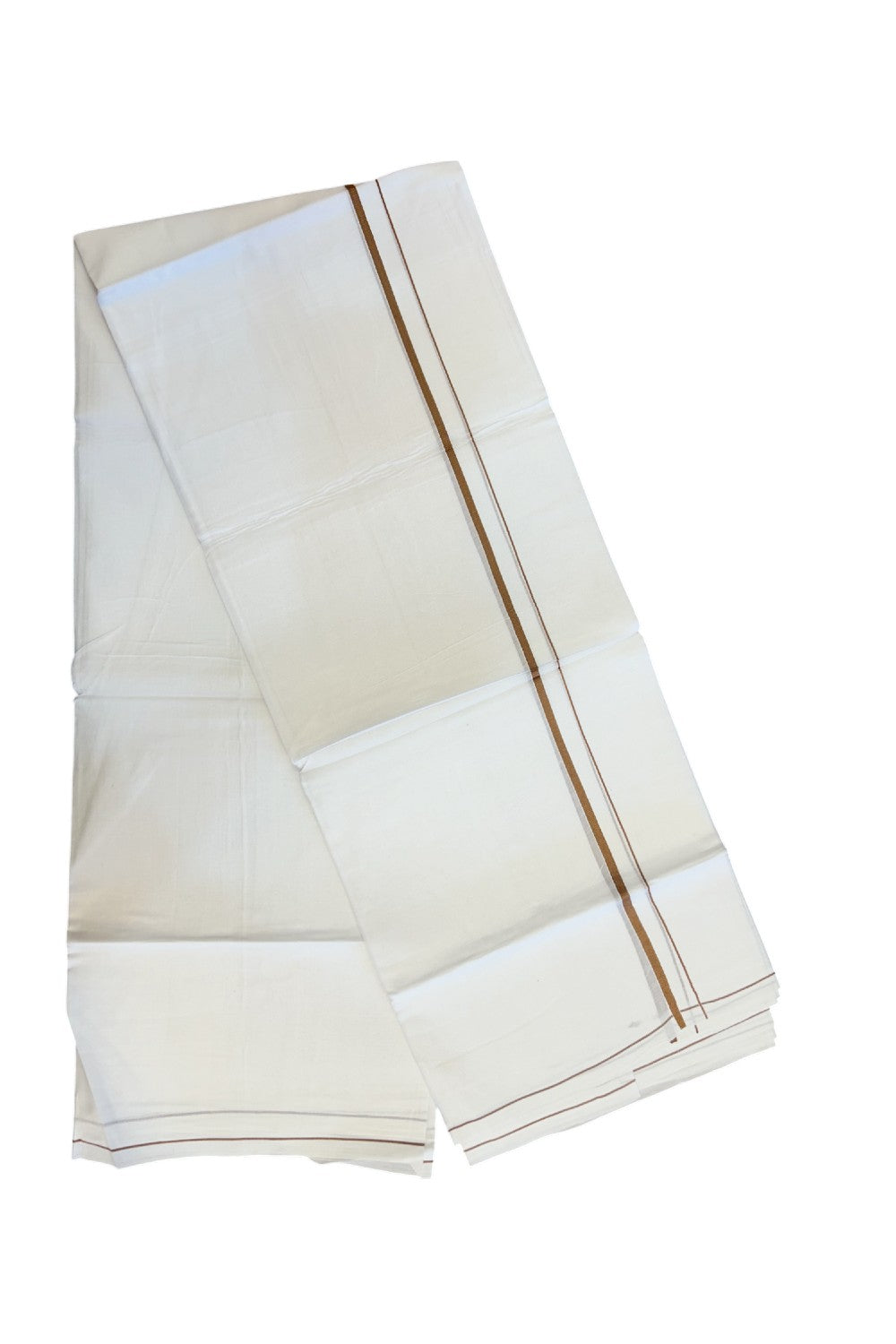 23% DISCOUNT! KaithariKada Balaramapuram 100% Cotton Double Pure white Mundu/Dhoti-( 60s ) - 0.25 inch Brown Thin Kara - 3.88 mtr ( 8 muzham)- 2KK5227 PMC