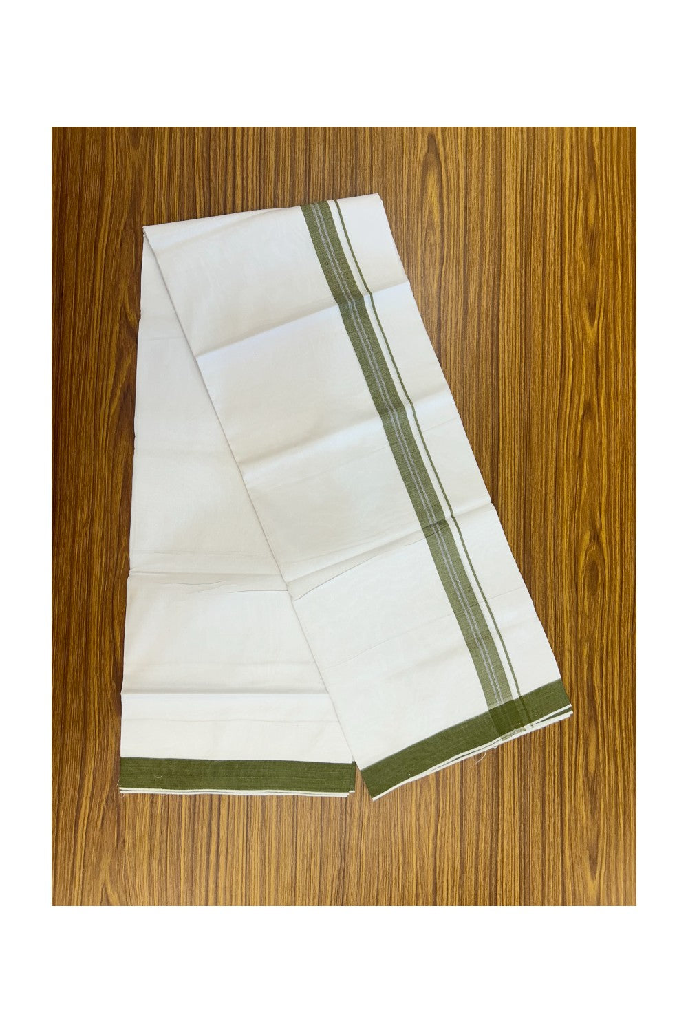 24 % Discount !! KaithariKada Balaramapuram 100% Cotton Pure white Single Mundu/Dhoti - Twisted 60s Thread- 1 inch Green Shaded Striped Kara (2 meter / 4 muzham) - 2KK5241 GL