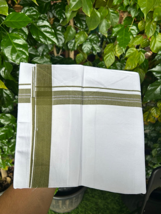 24 % Discount !! KaithariKada Balaramapuram 100% Cotton Pure white Single Mundu/Dhoti - Twisted 60s Thread- 1 inch Green Shaded Striped Kara (2 meter / 4 muzham) - 2KK5241 GL