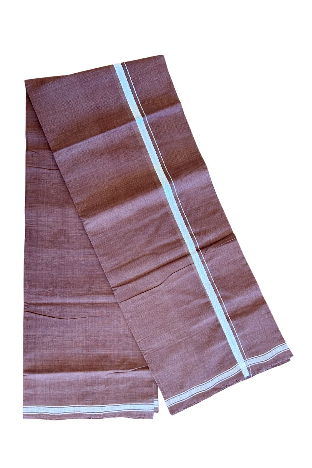 KaithariKada 100% Pure Cotton - HANDLOOM Single Mundu/Dhoti Dark Brown COLOUR BODY & White 1 inch Kara (2 meter / 4 muzham) - 2KK8004KK