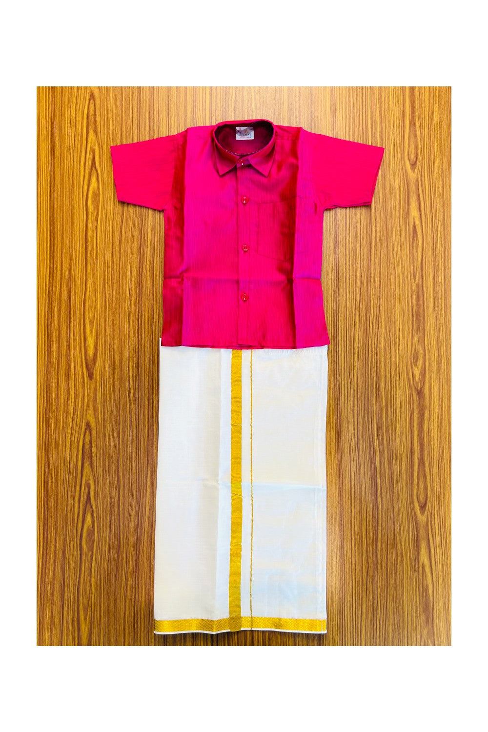 10% DISCOUNT !!! Yuvraj-Traditional South Indian Kids Shirt & Mund - Dark magenta Shirt Off white Kasavu Mund Age 1- 2KK89YUV1.