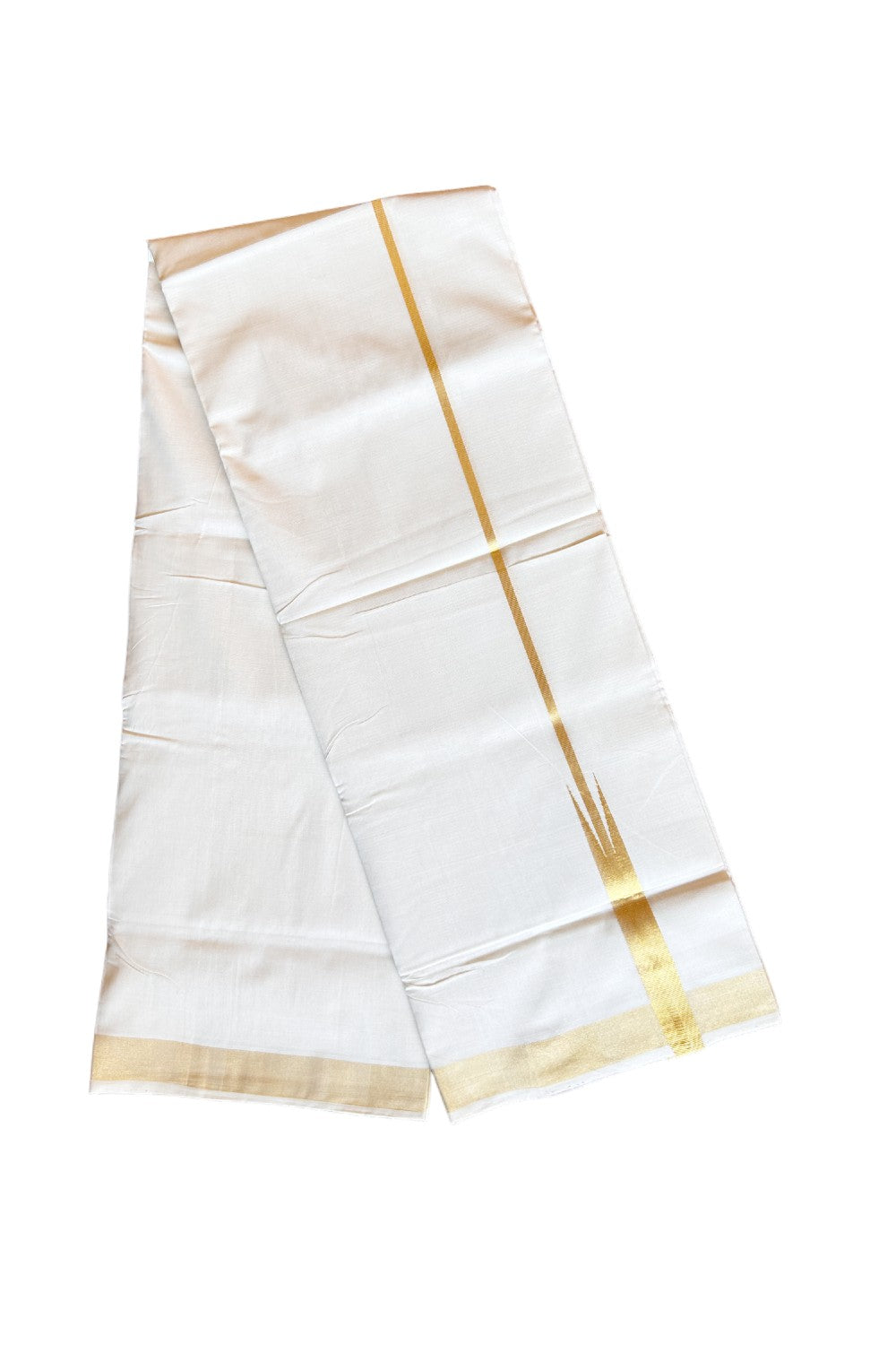 30% DISCOUNT!! KaithariKada HANDLOOM Unakkupaavu Balaramapuram - 100% PURE Cotton OFF White (Unbleached) Double Mundu/Dothi - KASAVU PULIYILAKKARA 4.cm  CHUTTY Kara- KK452SOM- 2.