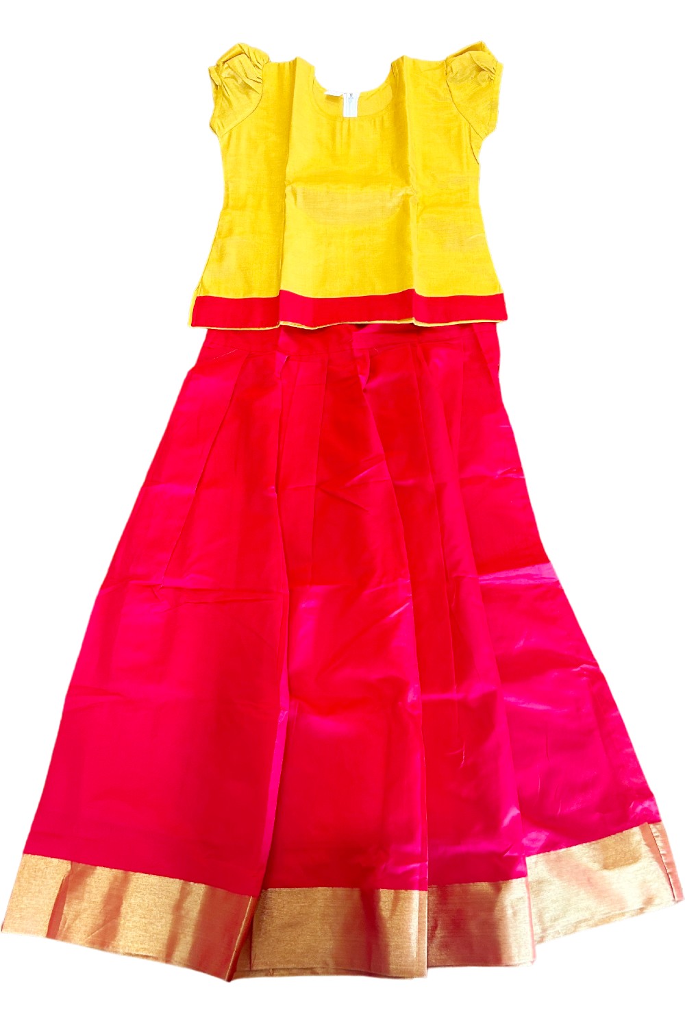 Midukki-Traditional South Indian Kids Pattu Pavada- Yellow tissue top red skirt- Age 15&16 - KK15&16MID002