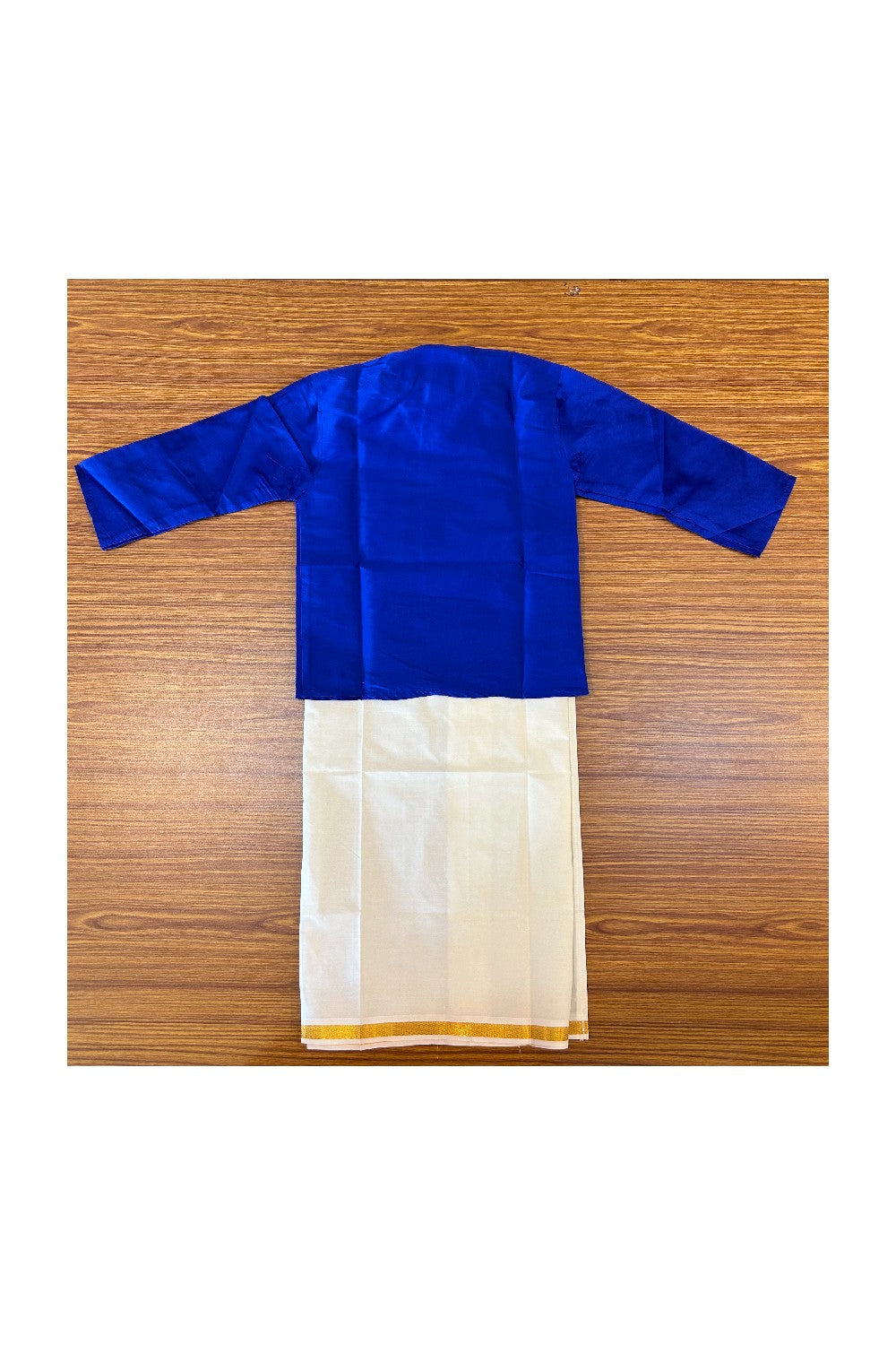 10% DISCOUNT !!! Yuvraj - Traditional South Indian Kids Silk Kurta & Mund - DEEP BLUE Kurta Off white Kasavu Mund Age 4 - 2KK104YUV4