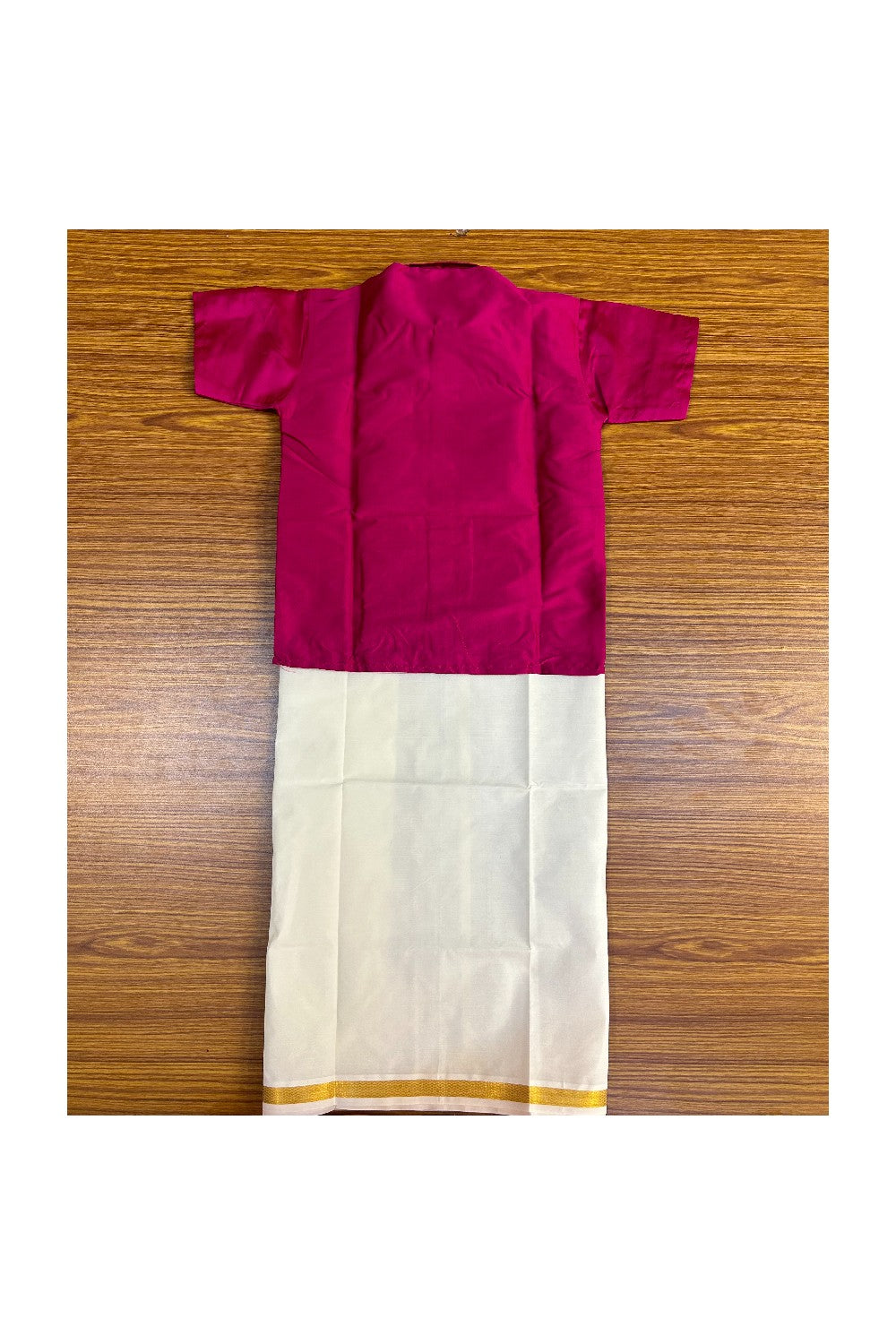 10% DISCOUNT !!! Yuvraj - Traditional South Indian Kids Silk Shirt & Mund -  MAGENTA Shirt Off white Kasavu Mund Age 5 - 2KK109YUV5