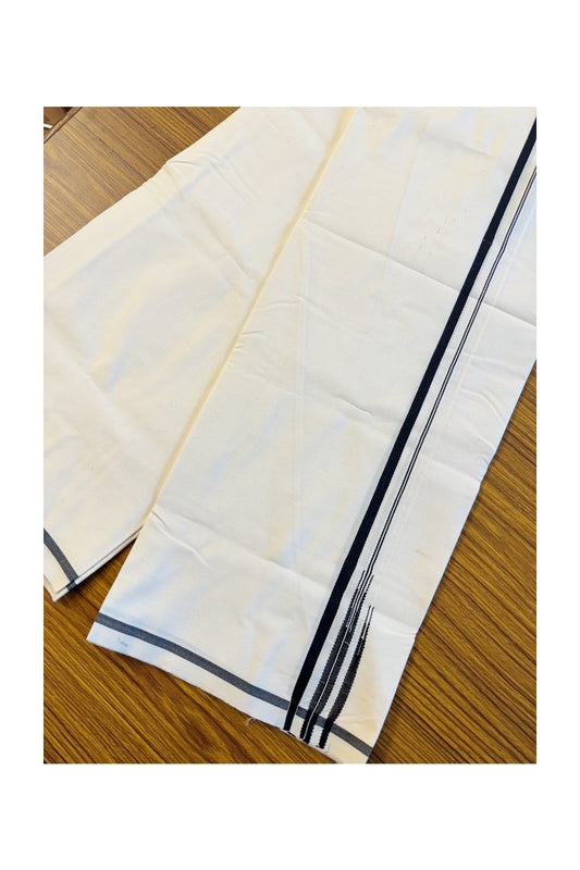 28% DISCOUNT ! KaithariKada Balaramapuram 100%  COTTON SINGLE OFF WHITE - (Unbleached) Mundu/Dhoti-100X100-  1 cm (2 meter / 4 muzham) double Chutty  Black Puliyilakkara- 2KK204ASH