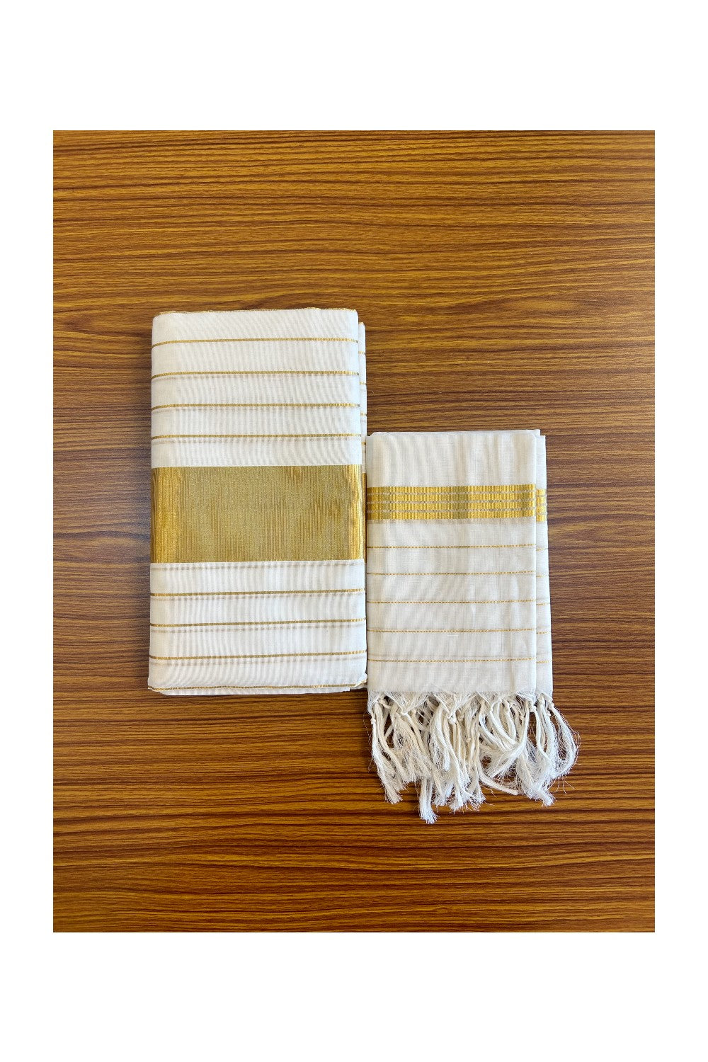 KaithariKada HANDLOOM Millpaav Balaramapuram - 100% PURE Cotton OFF White Kerala Style Churidar Suit Material - Kasavu Design Striped Kara - 2KK450NAV