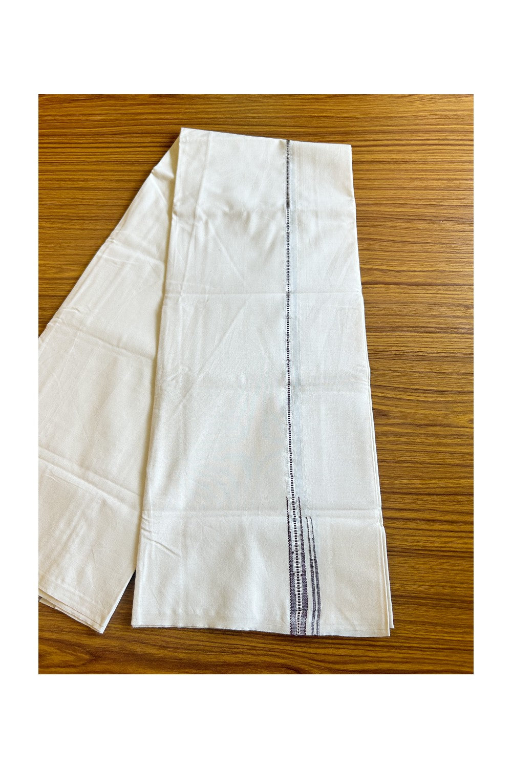 33% DISCOUNT!!  KaithariKada Balaramapuram 100% Cotton Single Off white (Unbleached) Mundu/Dhoti-100x100 0.5 inch  Chutty Puliyilakkara Muthukuri Silver Kasavu & Light Maroon Kara (2 meter / 4 muzham) - 2KK489ASH