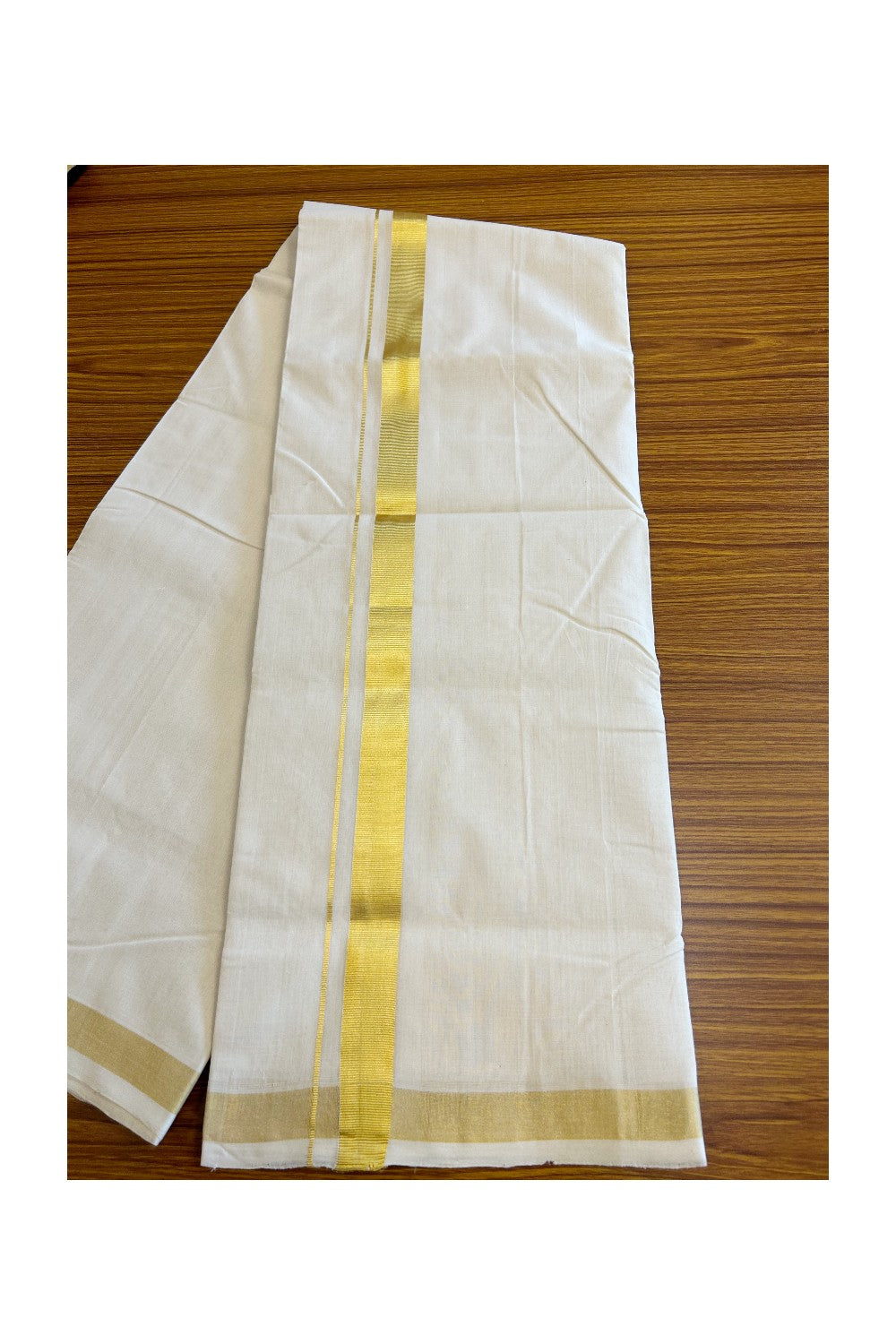 25% DISCOUNT ! KaithariKada HANDLOOM Unakkupaav Balaramapuram - 100% PURE Cotton Off White Double - (Unbleached)  Mundu/Dhoti - 1.5 INCH KASAVU KARA - 2KK5033KK