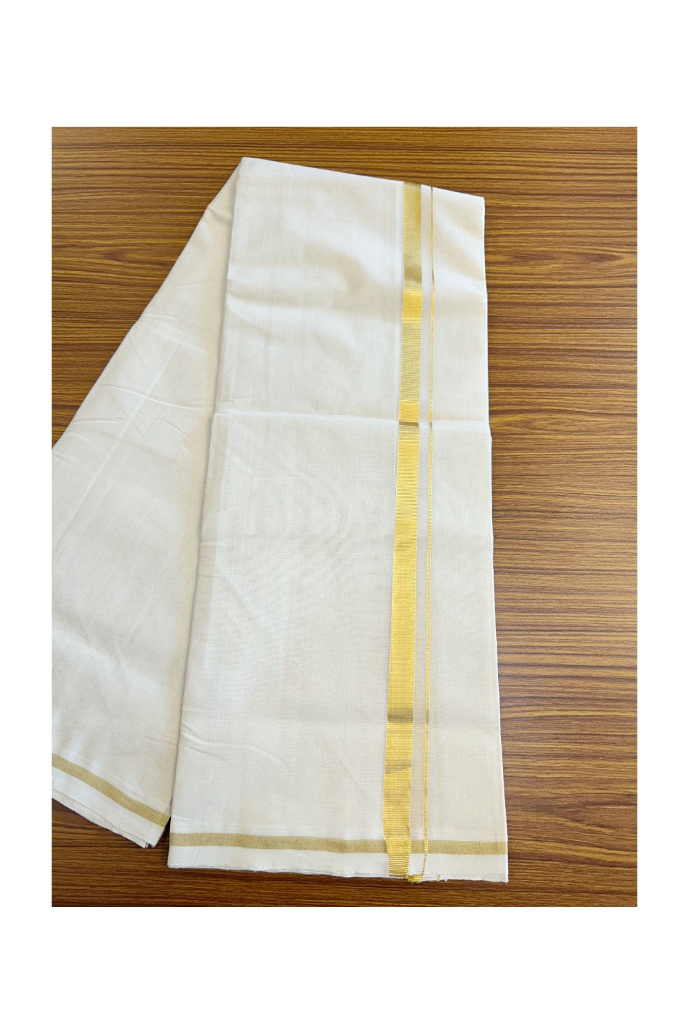 25% Discount !! KaithariKada HANDLOOM Millpaav Balaramapuram - 100% PURE Cotton Off white (Unbleached) Double Mundu/Dhoti - 1.25 inch Kasavu Kara - 2KK5082RAM