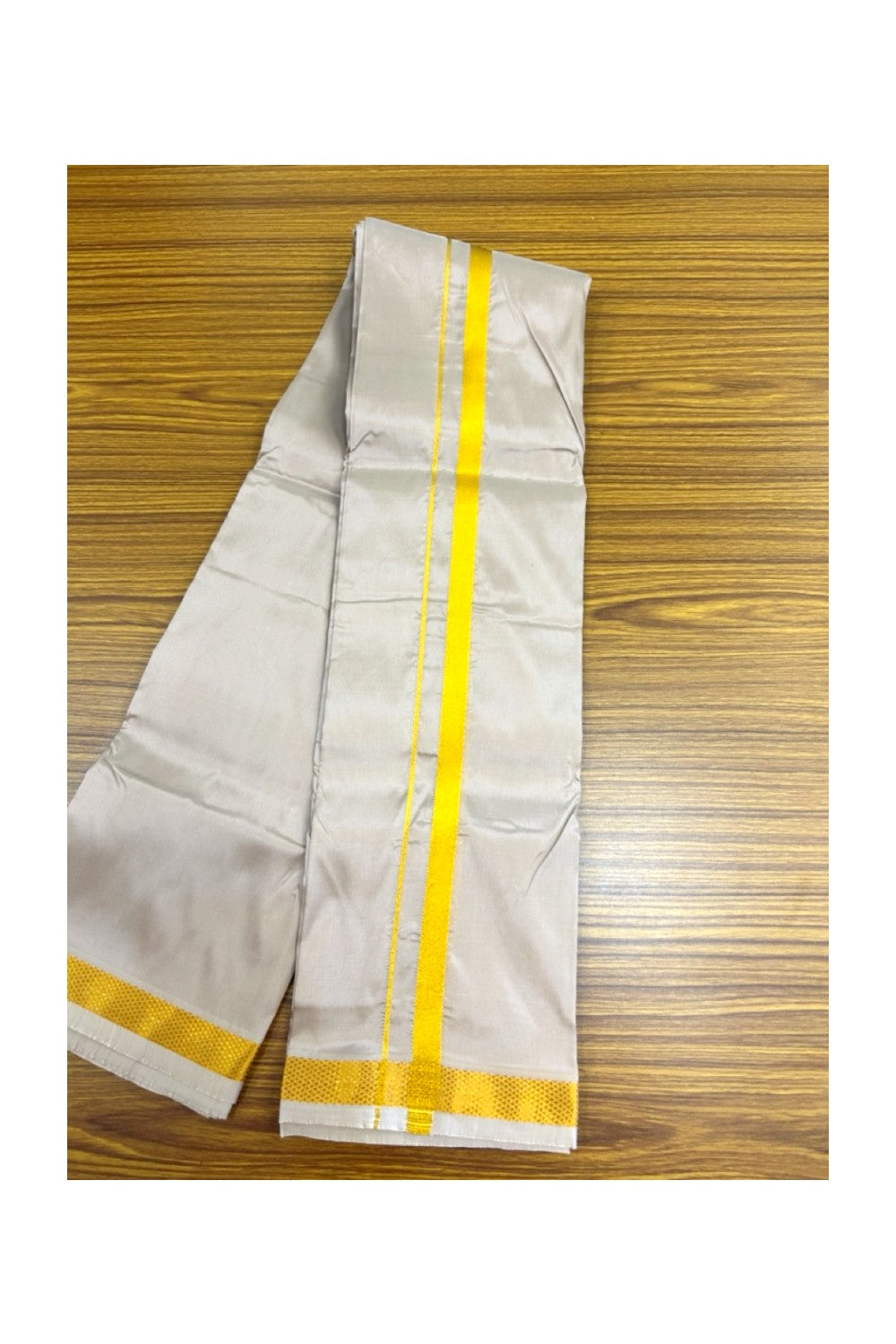 12% Discount!! KaithariKada Balaramapuram 100% Silk Double Mundu/Dhoti - Light Pastel Brown Colour Body - 0.75 inch Gold Kasavu Kara 3.60 mtr (8 muzham) - 2KK5222 GAN