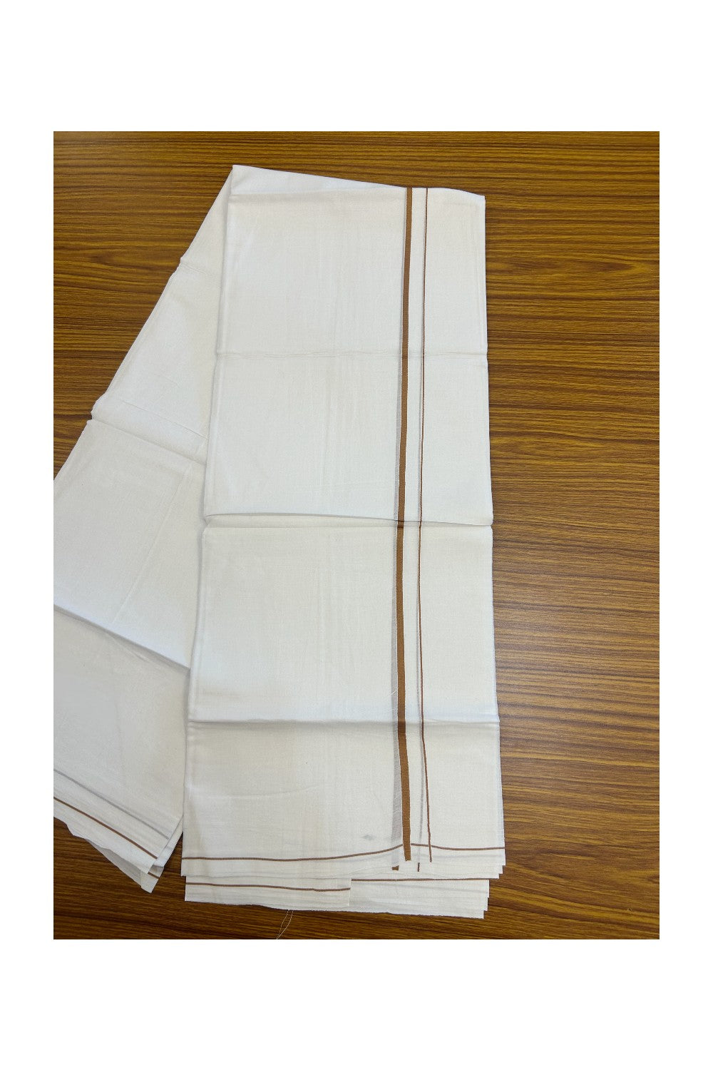 23% DISCOUNT! KaithariKada Balaramapuram 100% Cotton Double Pure white Mundu/Dhoti-( 60s ) - 0.25 inch Brown Thin Kara - 3.88 mtr ( 8 muzham)- 2KK5227 PMC