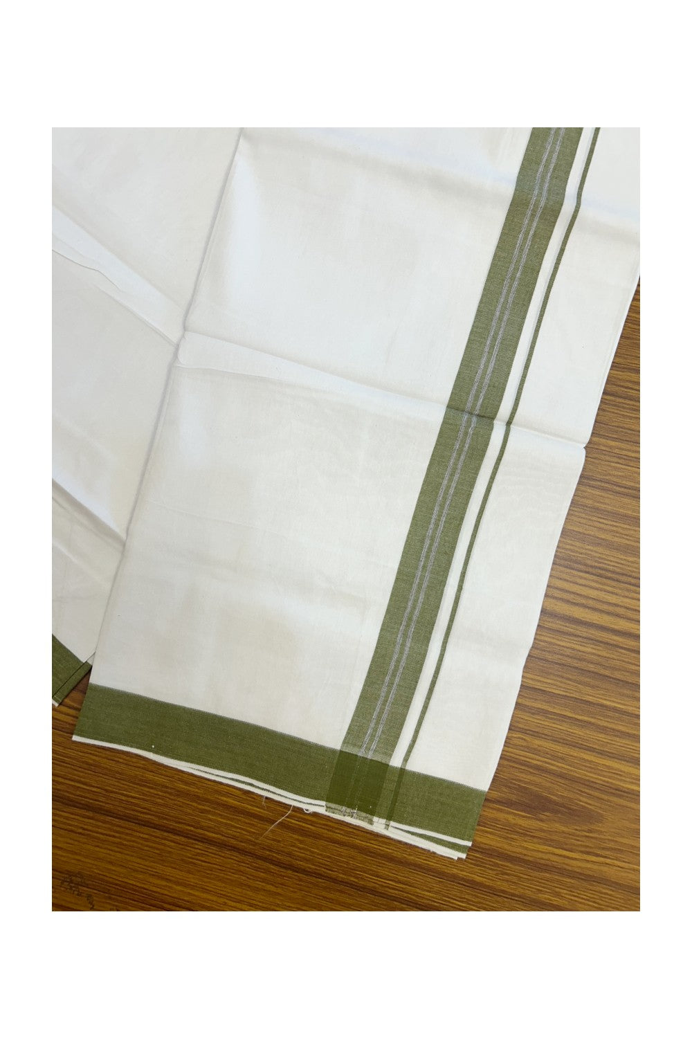 24 % Discount !! KaithariKada Balaramapuram 100% Cotton Pure white Single Mundu/Dhoti - Twisted 60s Thread- 1 inch Green Shaded Striped Kara (2 meter / 4 muzham) - 2KK5241 GL
