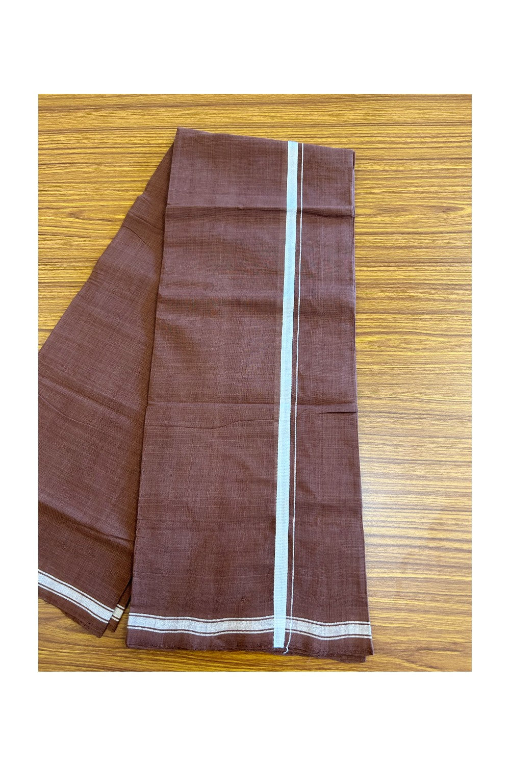 KaithariKada 100% Pure Cotton - HANDLOOM Single Mundu/Dhoti Dark Brown COLOUR BODY & White 1 inch Kara (2 meter / 4 muzham) - 2KK8004KK