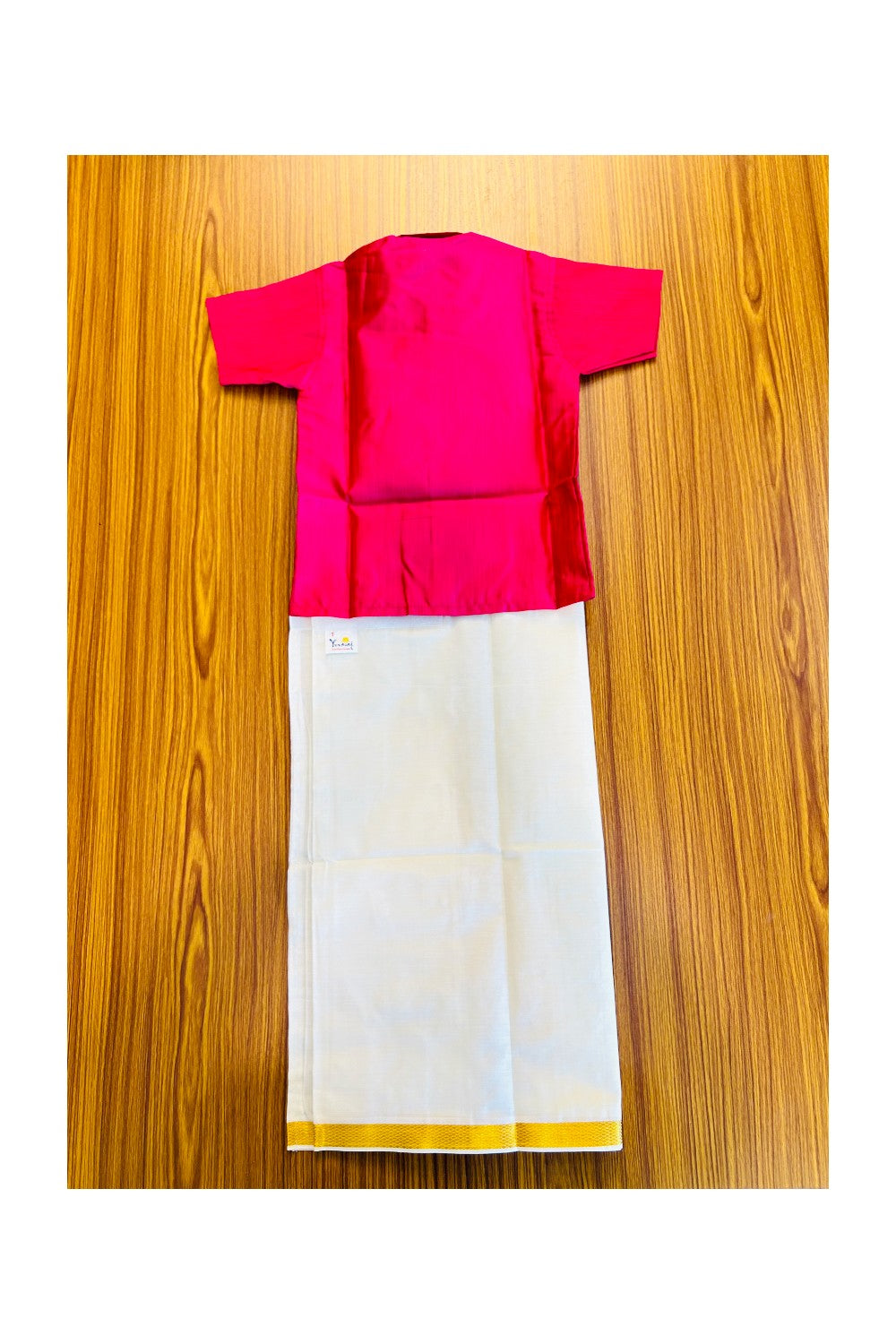 10% DISCOUNT !!! Yuvraj-Traditional South Indian Kids Shirt & Mund - Dark magenta Shirt Off white Kasavu Mund Age 1- 2KK89YUV1.