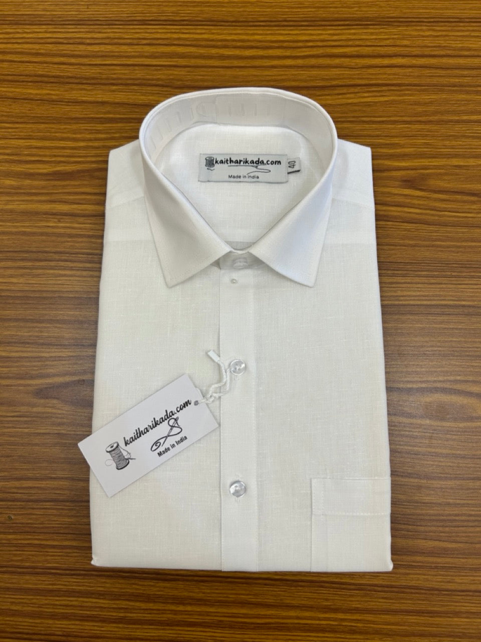 White Shirt - Full Sleeve - Linen Finish - Cotton - Kaitharikada Original - Politician Type - 2KK1001S