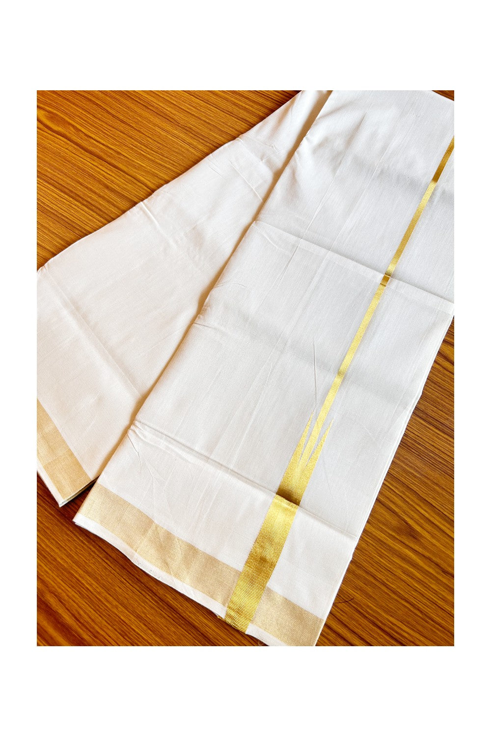 30% DISCOUNT!! KaithariKada HANDLOOM Unakkupaavu Balaramapuram - 100% PURE Cotton OFF White (Unbleached) Double Mundu/Dothi - KASAVU PULIYILAKKARA 4.cm  CHUTTY Kara- KK452SOM- 2.
