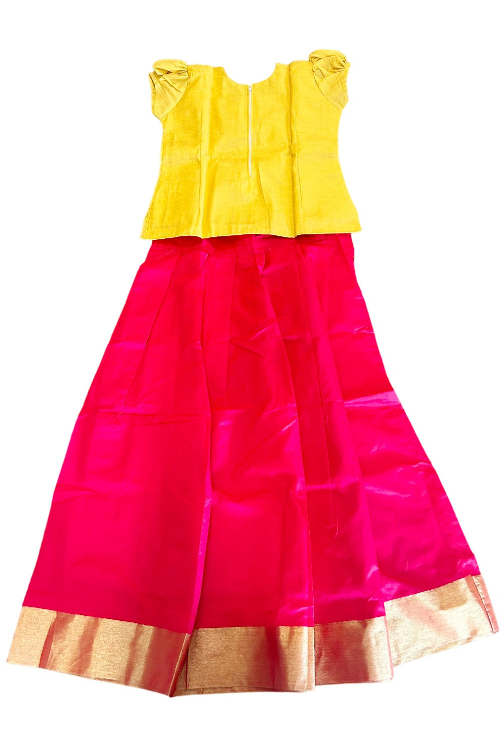 Midukki-Traditional South Indian Kids Pattu Pavada- Yellow tissue top red skirt- Age 15&16 - KK15&16MID002
