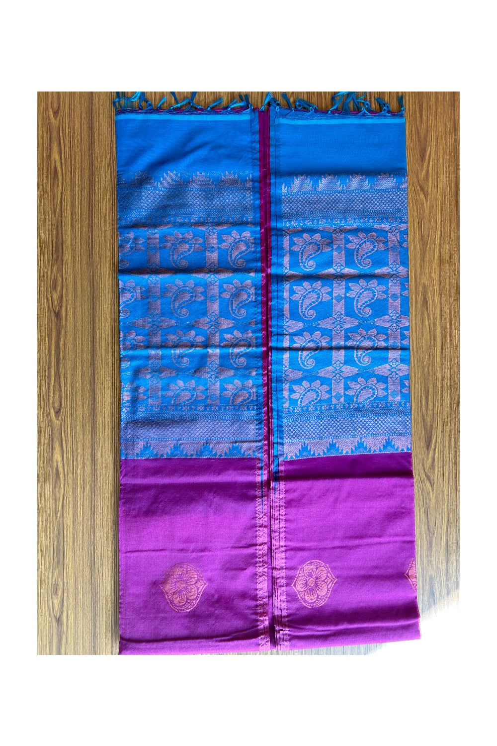 KaithariKada- Balaramapuram Saree - 100% PURE Cotton Silk - Mulberry Purple & Blue -2KK1006JAYA