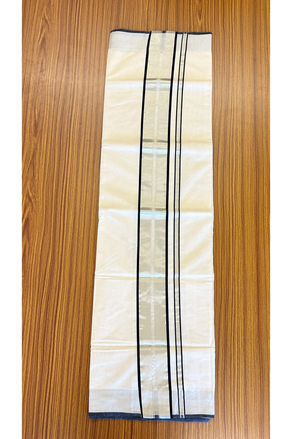 28% Discount KaithariKada HANDLOOM MILPAAV Balaramapuram Kerala Saree for Women - 100% PURE COTTON - Black & Silver Striped KARA - 2KK121RAM