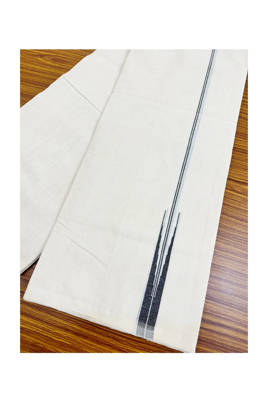 30% DISCOUNT! KaithariKada BALARAMAPURAM HANDLOOM Millpaav- 100% PURE Cotton 100x100 Double Mundu/Dhoti OFF WHITE (Unbleached) - PULIYILAKKARA Black 2 line Chutty KARA-2KK40RAM