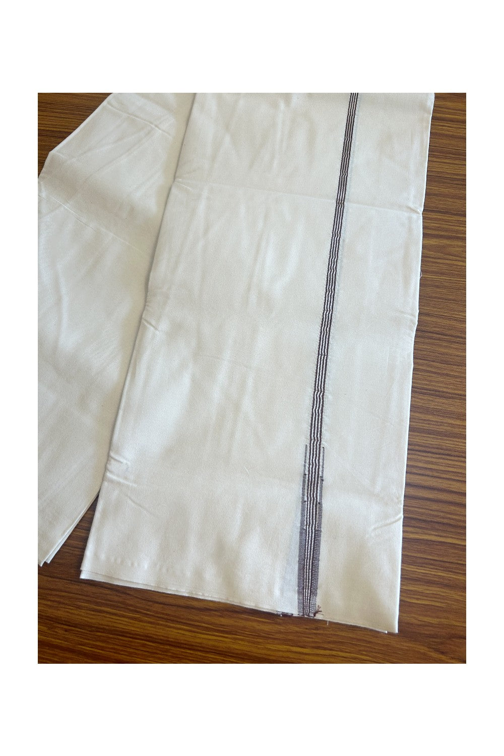 23% DISCOUNT ! KaithariKada Balaramapuram 100%  COTTON SINGLE OFF WHITE - (Unbleached) Mundu/Dhoti-100X100 - 0.5 Inch Maroon & Silver Chutty (2 meter / 4 muzham)  - 2KK501ASH