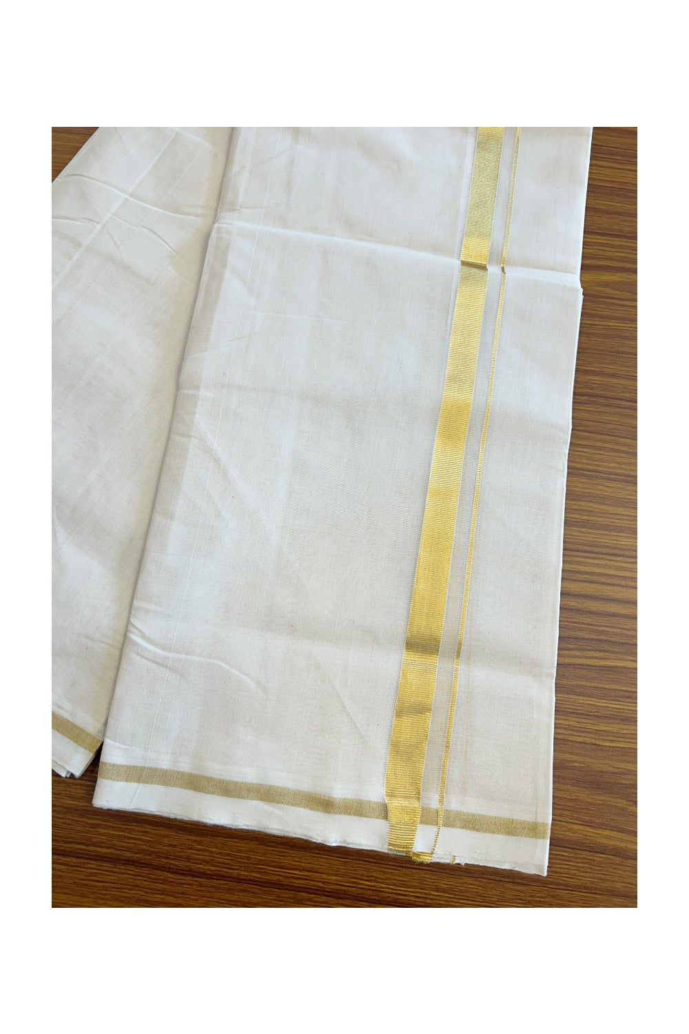 25% Discount !! KaithariKada HANDLOOM Millpaav Balaramapuram - 100% PURE Cotton Off white (Unbleached) Double Mundu/Dhoti - 1.25 inch Kasavu Kara - 2KK5082RAM