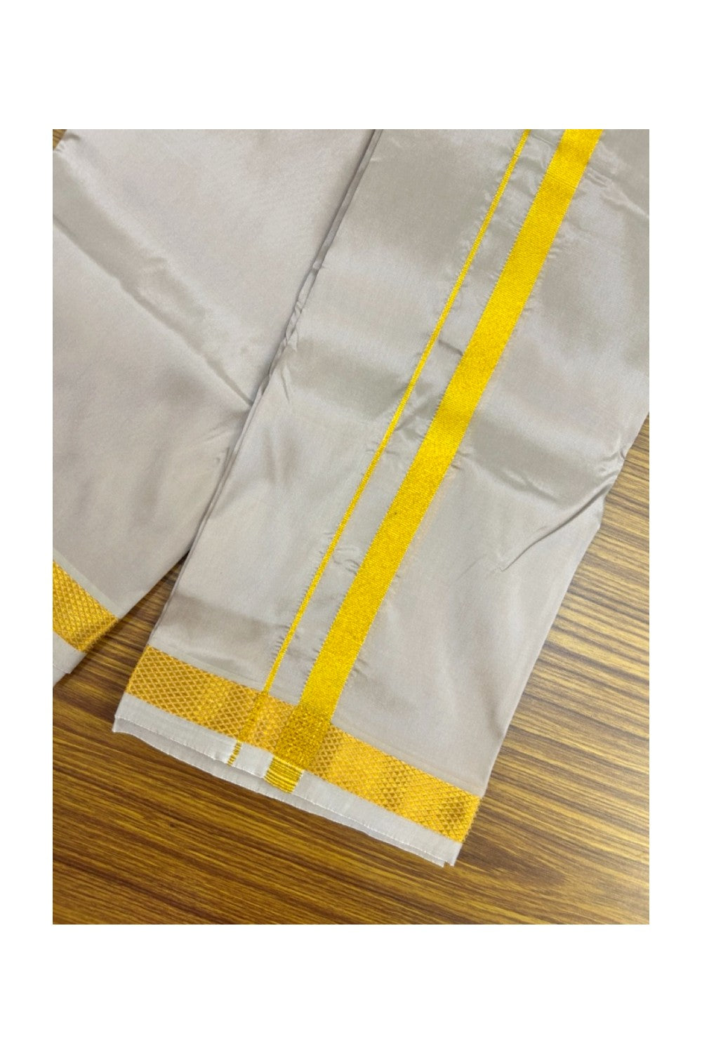 12% Discount!! KaithariKada Balaramapuram 100% Silk Double Mundu/Dhoti - Light Pastel Brown Colour Body - 0.75 inch Gold Kasavu Kara 3.60 mtr (8 muzham) - 2KK5222 GAN