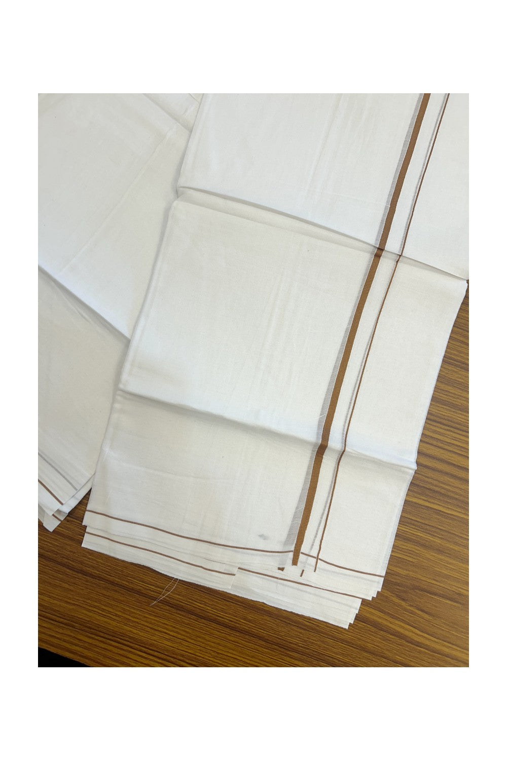 23% DISCOUNT! KaithariKada Balaramapuram 100% Cotton Double Pure white Mundu/Dhoti-( 60s ) - 0.25 inch Brown Thin Kara - 3.88 mtr ( 8 muzham)- 2KK5227 PMC