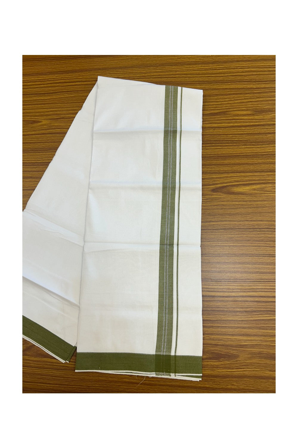 24 % Discount !! KaithariKada Balaramapuram 100% Cotton Pure white Single Mundu/Dhoti - Twisted 60s Thread- 1 inch Green Shaded Striped Kara (2 meter / 4 muzham) - 2KK5241 GL