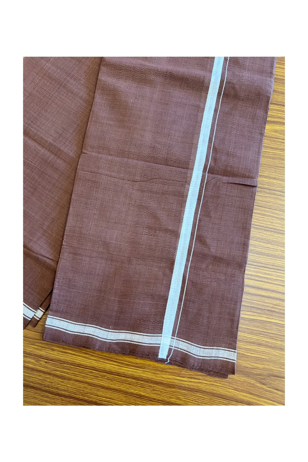 KaithariKada 100% Pure Cotton - HANDLOOM Single Mundu/Dhoti Dark Brown COLOUR BODY & White 1 inch Kara (2 meter / 4 muzham) - 2KK8004KK