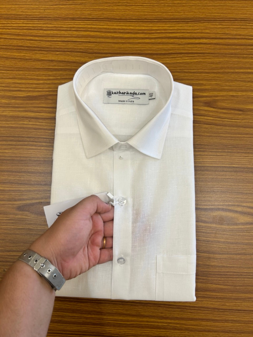 White Shirt - Full Sleeve - Linen Finish - Cotton - Kaitharikada Original - Politician Type - 2KK1001S